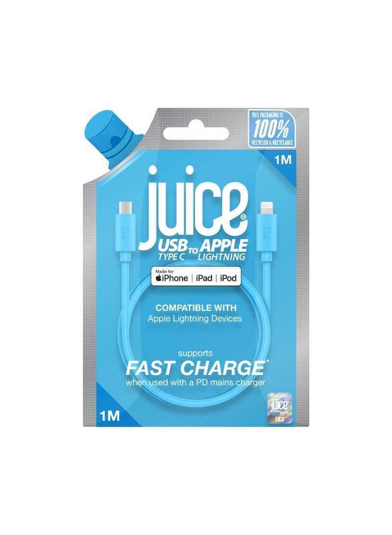 جوس كابل JUICE من النوع C إلى Lightning، كابل شحن ونقل بيانات معزز بمادة TPE قابلة لإعادة التدوير بنسبة 100%، متوافق مع أحدث موديلات سامسونج وهواوي وسوني وآيفون وآيباد برو وآير وميني، طوله 1 متر، لون أزرق مائي - Image 5